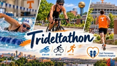 Trideltathon charity triathlon featuring swimming, cycling, and running in Knoxville, Tennessee.