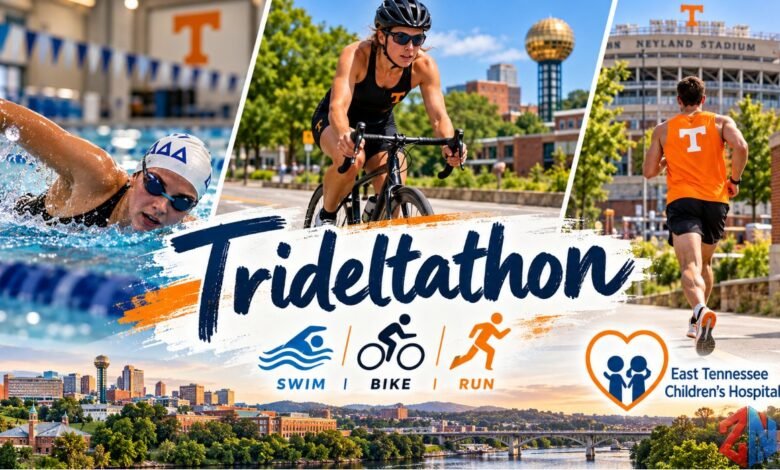 Trideltathon charity triathlon featuring swimming, cycling, and running in Knoxville, Tennessee.